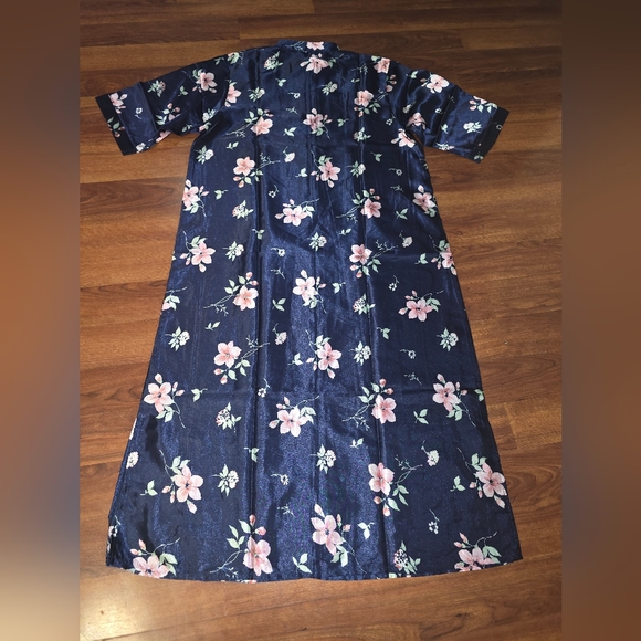 Womens Kimono Satin Dressing Floral Zip Hostess Robe Gown Retro  Housecoat Colar - Picture 9 of 16